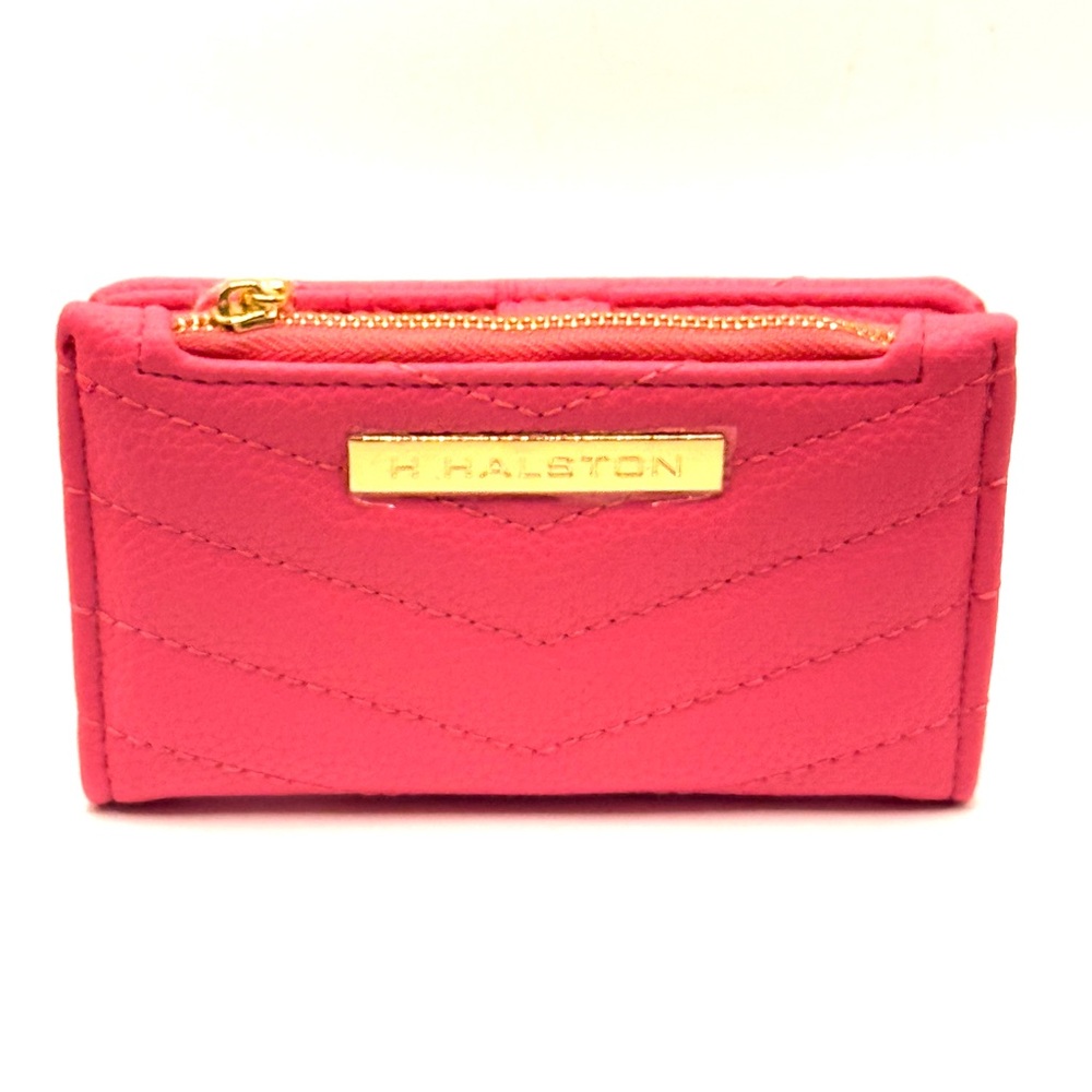 Halston Pink Faux Leather Wallet with Gold Logo Accent